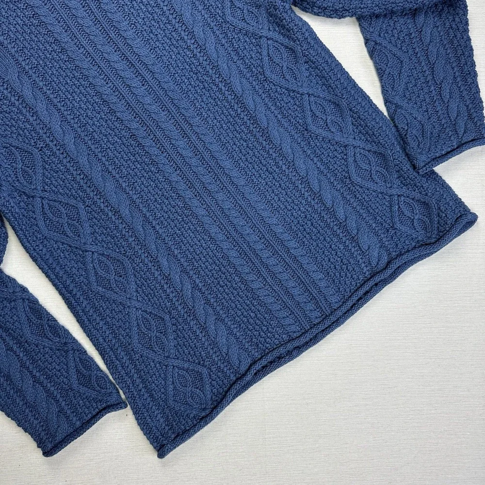 J.Crew Sweater Roll Neck Aran Cable Knit Fisherman Cotton Men Medium Blue Gorp